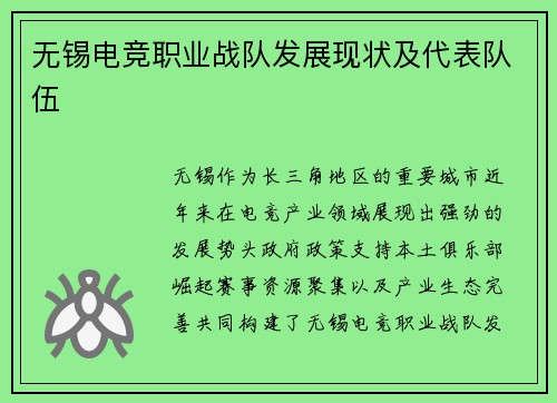 无锡电竞职业战队发展现状及代表队伍